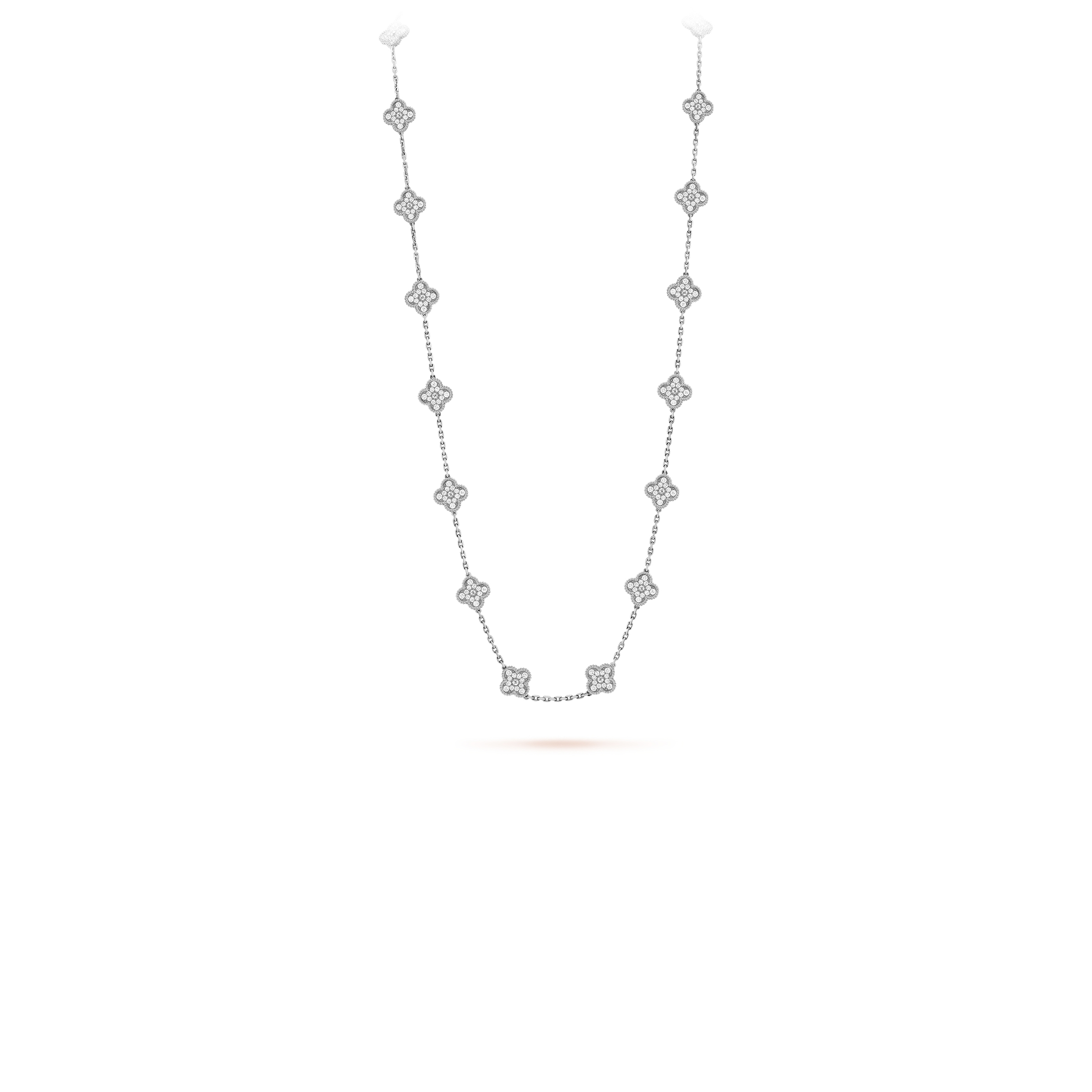 V*N CL*F arpels vintage alhambra long necklace, 20 motifs - white gold, diamond  vcara43300
